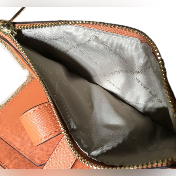 Michael Kors Jet Set Saffiano Leather Double Zip Wallet Wristlet Pumpkin Orange - Picture 11 of 12